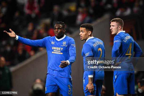Calvin Bassey of Rangers FC reacts during the UEFA Europa League Quarter Final Leg One match between Sporting Braga and Rangers FC at Estadio...