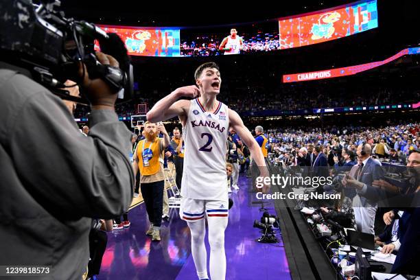 Finals: Kansas Christian Braun victorious after game vs UNC at Caesars Superdome. New Orleans, LA 4/4/2022 CREDIT: Greg Nelson