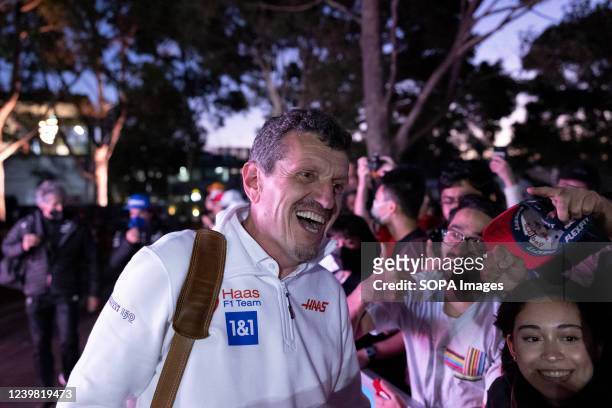 Haas team principal Guenther Steiner leaves the circuit and meeting fans along the Melbourne walk ahead of the 2022 Australian Grand Prix at the...