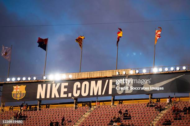 Nike in Camp Nou Stadium of FC Barcelona during the La Liga Santander match between FC Barcelona v Sevilla at the Camp Nou on April 3, 2022 in...
