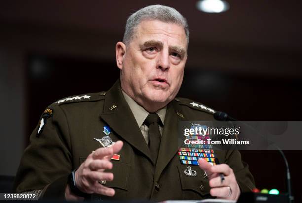 Gen. Mark A. Milley, chairman of the Joint Chiefs of Staff, testifies during the Senate Armed Services Committee hearing on the Department of Defense...