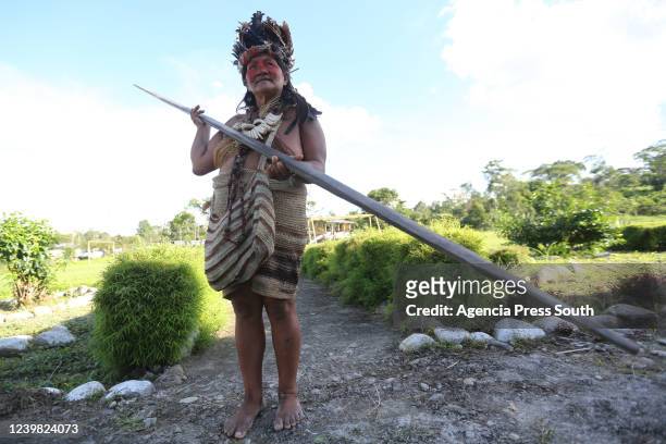 Woman from the Quechua community during a visit to assess damages due to illegal mining on April 7, 2022 in Quito, Ecuador. President of Ecuador...