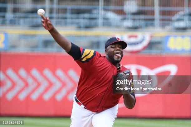 Toledo Mud Hens starting pitcher Michael Pineda pitches during a regular season Triple A Minor League Baseball game between the Rochester Red Wings...