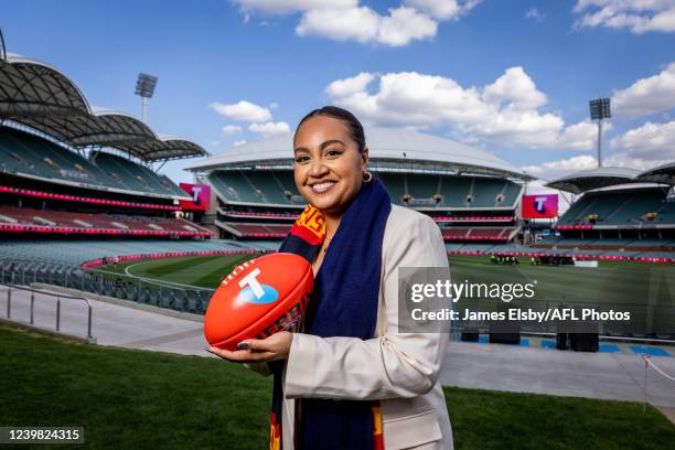 Jessica Mauboy during the 2022 AFLW Grand Final Entertainment Media Opportunity at Adelaide Oval on April 8, 2022 in Adelaide, Australia.