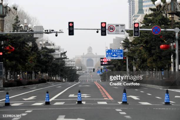 An empty road is seen in Changchun, Jilin Province, China, On April 4, 2022. Changchun is currently under lockdown.