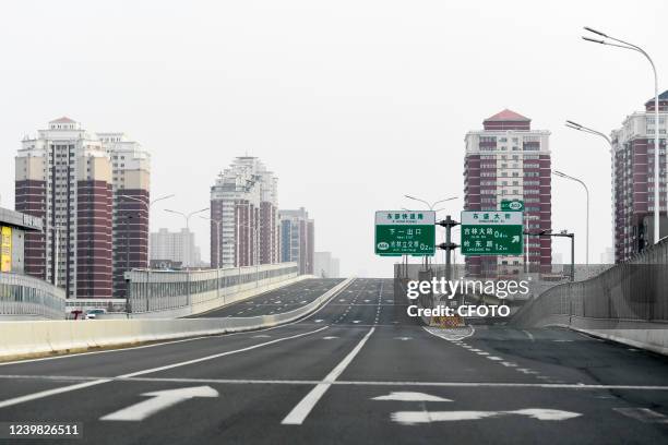 An empty road is seen in Changchun, Jilin Province, China, On April 4, 2022. Changchun is currently under lockdown.