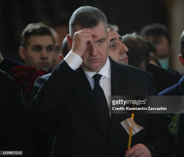 Russian LDPR Party's Faction in State Duma new Leader Leonid Slutsky attends the funeral of Russian LDPR party leader Vladimir Zhirinovsky at the...