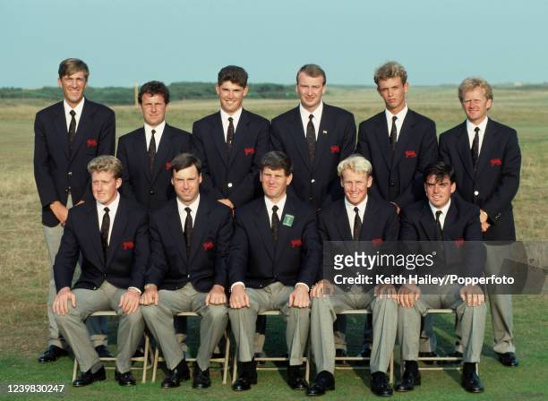 The Great Britain and Ireland amateur team line up for a team photograph before the Walker Cup at Portmarnock Golf Club on September 4, 1991 near...