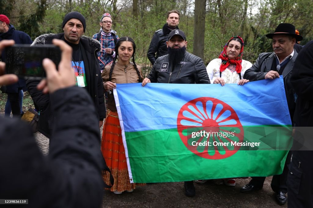 India Roma People pose for a photo with the Roma flag before a parade to... News ...