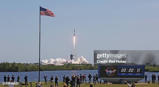 SpaceX Falcon 9 rocket lifts off from launch complex 39A carrying the Crew Dragon spacecraft on a commercial mission managed by Axion Space at...