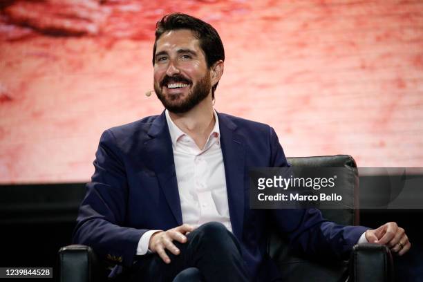 Marco Santori, Chief Legal Officer of Kraken Digital Asset Exchange, reacts during the Bitcoin 2022 Conference at Miami Beach Convention Center on...