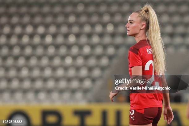 Alisha Lehmann of Switzerland looks during the FIFA Women's World Cup 2023 Qualifier group G match between Romania and Switzerland at Stadionul...