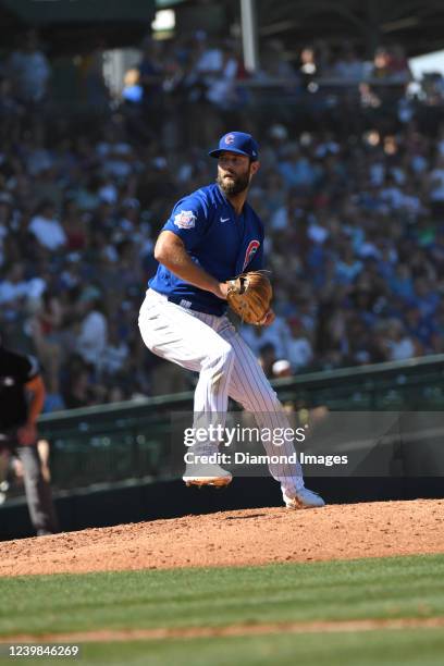 Daniel Norris of the Chicago Cubs throws a pitch during the fifth inning of an MLB spring training game against the Kansas City Royals at Sloan Park...