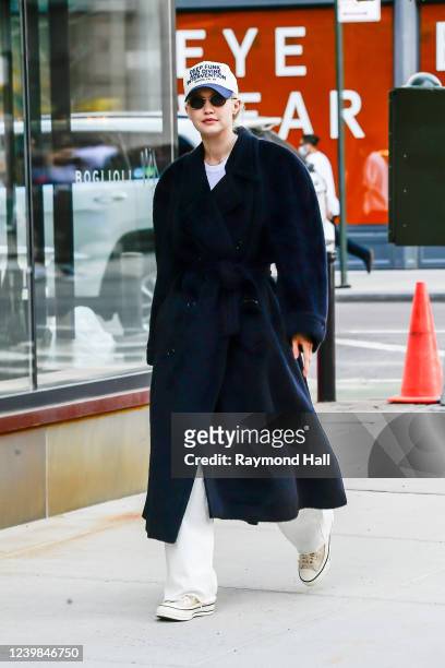 Model Gigi Hadid is seen walking in SoHo on April 8, 2022 in New York City.