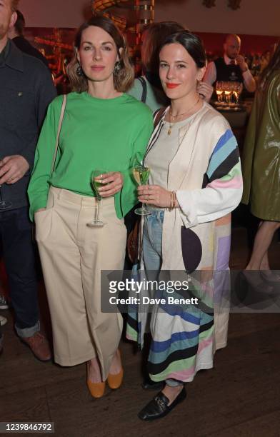 Jessica Raine and Phoebe Fox attend the press night after party for The Old Vic's production of "The 47th" at The Ham Yard Hotel on April 8, 2022 in...