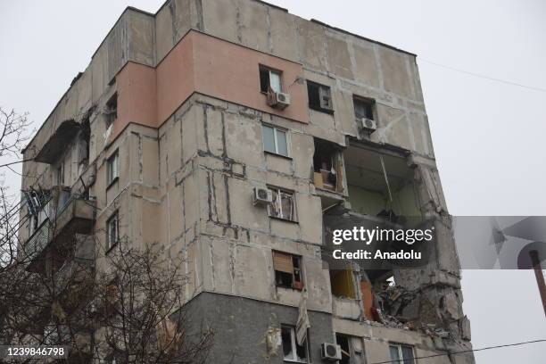 View of damaged sites during ongoing conflicts in the city of Mariupol under the control of the Russian military and pro-Russian separatists, on...