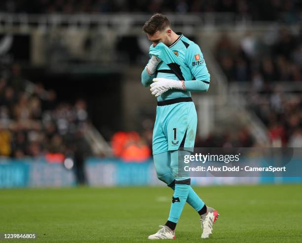 Wolverhampton Wanderers' goalkeeper Jose Sa shows his dejection at his teams defeat after the final whistle of the Premier League match between...