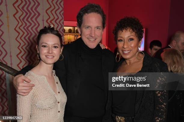 Cast members Lydia Wilson, Bertie Carvel and Tamara Tunie attend the press night after party for The Old Vic's production of "The 47th" at The Ham...