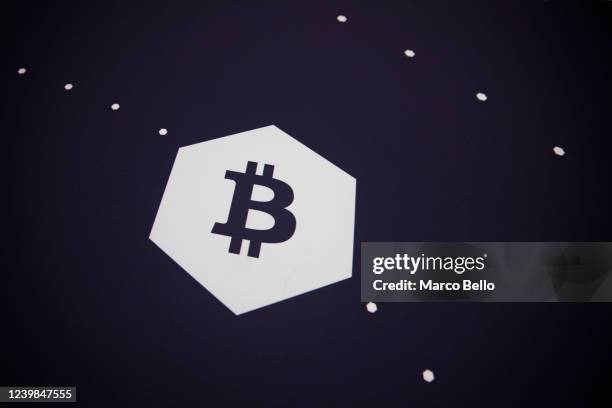 Bitcoin logo is seen during the Bitcoin 2022 Conference at Miami Beach Convention Center on April 8, 2022 in Miami, Florida. The worlds largest...