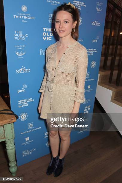 Cast member Lydia Wilson attends the press night after party for The Old Vic's production of "The 47th" at The Ham Yard Hotel on April 8, 2022 in...