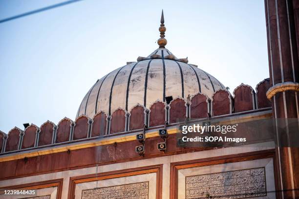 Loudspeakers on the Tomb of Jama Masjid mosque, on the first Friday of the holy month of Ramadan.