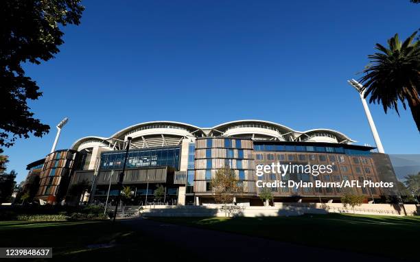 General view of the stadium before the 2022 AFLW Grand Final match between the Adelaide Crows and the Melbourne Demons at Adelaide Oval on April 09,...