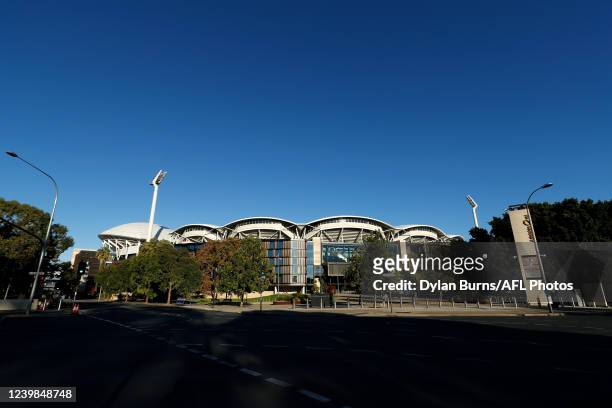 General view of the stadium before the 2022 AFLW Grand Final match between the Adelaide Crows and the Melbourne Demons at Adelaide Oval on April 09,...