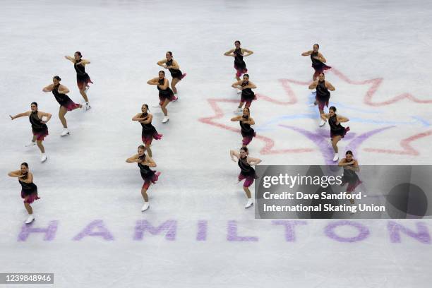 Members of Team Miami University of the United States perform during the ISU World Synchronized Skating Championships 2022 at FirstOntario Centre on...