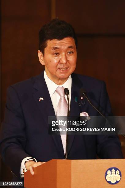 Japan's Defence Minister Nobuo Kishi speaks during a news conference, as part of the Japan-Philippines 2+2 talks, at the Iikura Guest House in Tokyo...