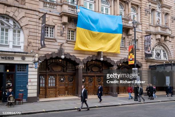 As the Russian occupation and war in Ukraine continues into its second month, its national flag hangs from the exterior frontage of the London...