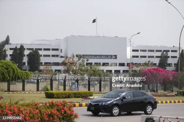 View of Pakistani parliament building as no-confidence vote session against Prime Minister Imran Khan starts at parliament in Islamabad, Pakistan on...