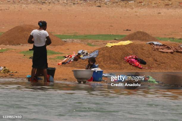 Woman washes clothes in River Niger, which is the largest river in West Africa, with a length of more than 4,000 kilometers, in Segou, Mali on April...