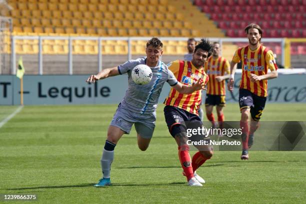 Lorenzo Colombo and Alessandro Tuia during the Italian soccer Serie B match US Lecce vs SPAL on April 09, 2022 at the Stadio Via del Mare in Lecce,...