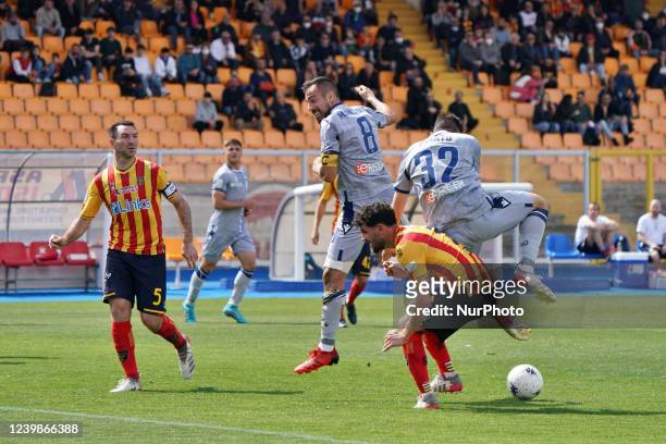 Marco Mancosu and Marco Pinato during the Italian soccer Serie B match US Lecce vs SPAL on April 09, 2022 at the Stadio Via del Mare in Lecce, Italy
