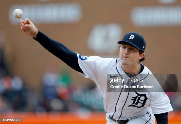 Casey Mize of the Detroit Tigers pitches against the Chicago White Sox during the third inning at Comerica Park on April 9, 2022 in Detroit, Michigan.