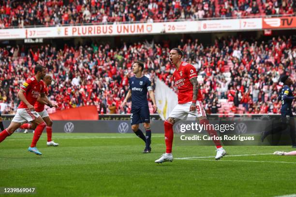 Darwin Nunez of SL Benfica celebrates scoring SL Benfica goal during the Liga Portugal Bwin match between SL Benfica and Belenenses SAD at Estadio da...