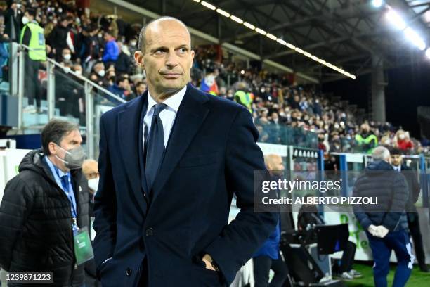 Juventus' Italian head coach Massimiliano Allegri looks on before the Italian Serie A football match between Cagliari and Juventus at the Unipol...