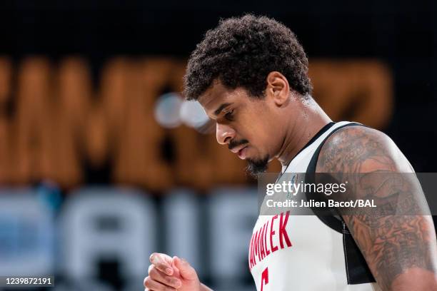 Edgar Sosa of the Zamalek looks on during the game against the Cobra Sports Club on April 9, 2022 at the Hassan Mostafa Indoor Sports Complex. NOTE...