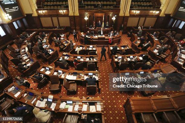 Senate hearing at the State Capitol building in Springfield, Illinois, on April 7, 2022.