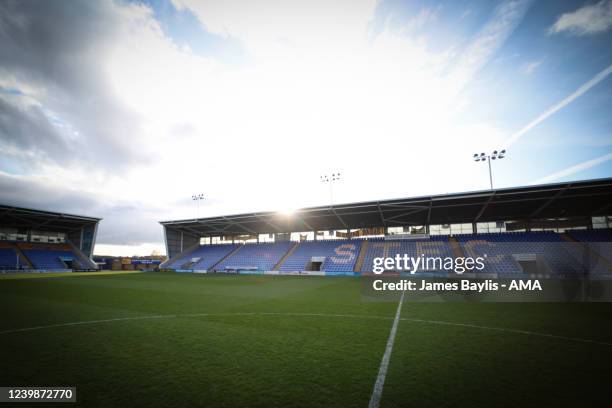 General view of the Montgomery Waters Meadow home stadium of Shrewsbury Town after the Sky Bet League One match between Shrewsbury Town and Ipswich...