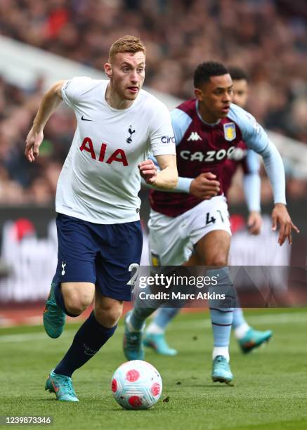 Dejan Kulusevski of Tottenham Hotspur in action Jacob Ramsey of Aston Villa during the Premier League match between Aston Villa and Tottenham Hotspur...