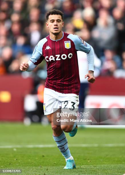 Philippe Coutinho of Aston Villa during the Premier League match between Aston Villa and Tottenham Hotspur at Villa Park on April 9, 2022 in...