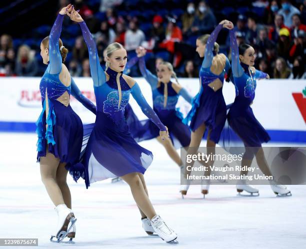 Team Helsinki Rockettes compete in the Free Program during the ISU World Synchronized Skating Championships at FirstOntario Centre on April 09, 2022...