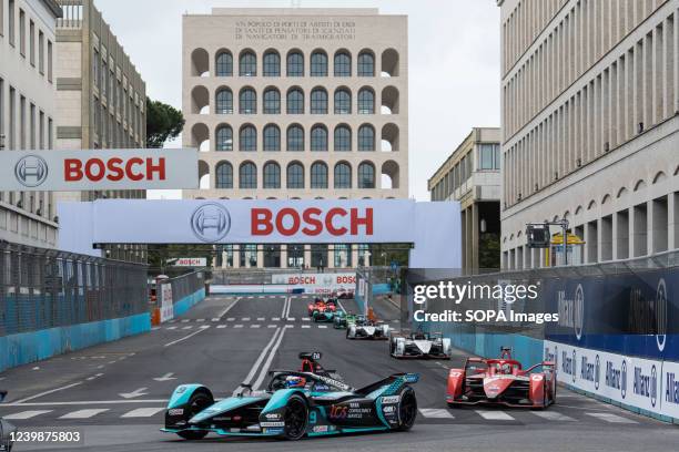 Mitch Evans and Jake Dennis compete during the Round 4 Race of 2022 Rome E-Prix as part of ABB FIA Formula E World Championship 8 season.