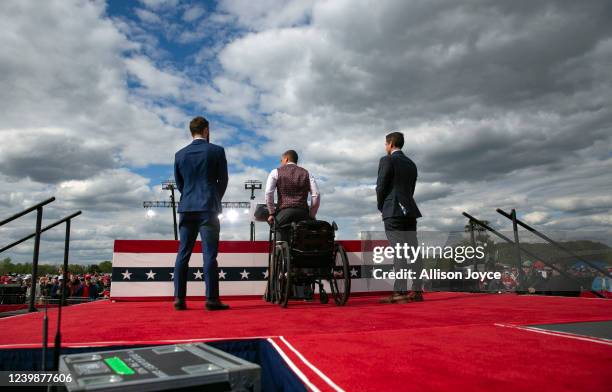 Rep. Madison Cawthorn speaks before a rally for former U.S. President Donald Trump at The Farm at 95 on April 9, 2022 in Selma, North Carolina. The...