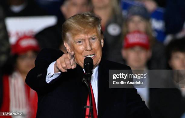 Former US President Donald Trump holds a rally sponsored by Save America with Ted Budd, Madison Cawthorn, Bo Hines, Dan Bishop, Mark Robinson and...