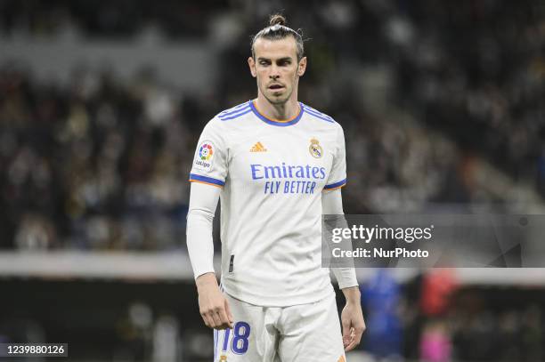 Gareth Bale of Real Madrid CF in action during the LaLiga Santander match between Real Madrid and Getafe CF at Santiago Bernabeu on 09 April 2022 in...