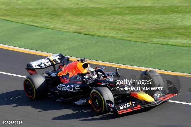 Red Bull's Dutch driver Max Verstappen drives during the 2022 Formula One Australian Grand Prix at the Albert Park Circuit in Melbourne on April 10,...