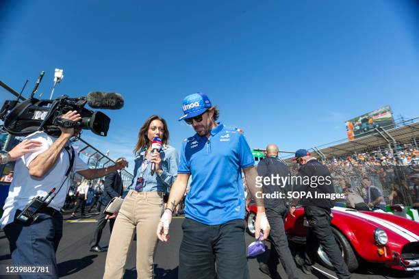 Fernando Alonso of Spain and Alpine F1 during the drivers parade ahead of the 2022 Australian Grand Prix at the Albert Park Grand Prix circuit.