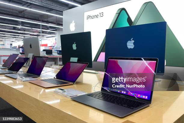 Apple products are seen in the store in Krakow, Poland on April 6, 2022.